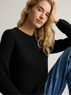 Quince Mongolian Cashmere Fisherman Crewneck Sweater Black M